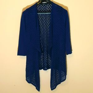 EYN| Royal Blue Knit Pattered Semi Sheer Cardigan Cotton Blend